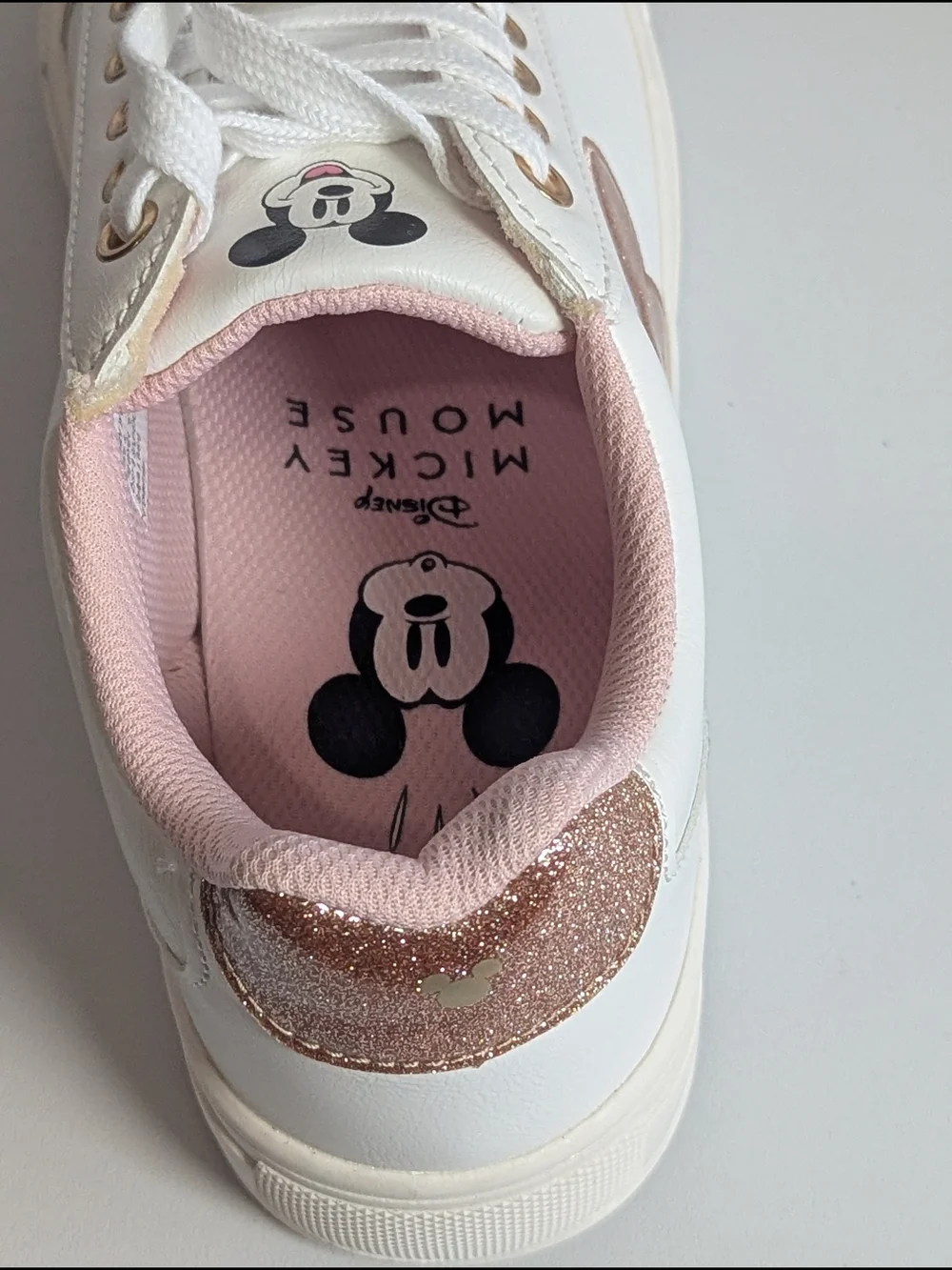 Disney Mickey Mouse Rose Gold Glitter Sneakers Women’s Size 9 | New Without Box